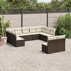 Maison Chic Ensemble Tables et chaises à dîner d'extérieur 11 pcs avec coussins,Salon de jardin marron résine tressée -GKD378720