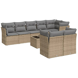 vidaXL Salon de jardin avec coussins 9 pcs beige résine tressée