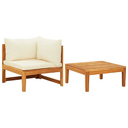 vidaXL Salon de jardin 2 pcs avec coussins blanc crème Bois d'acacia 