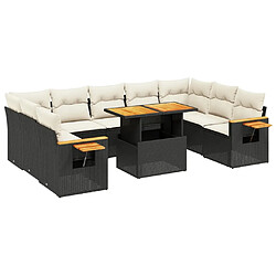 vidaXL Salon de jardin 10 pcs avec coussins noir résine tressée