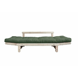 Inside 75 Banquette méridienne futon BEAT pin naturel tissu coloris vert olive couchage 75*200 cm. pas cher