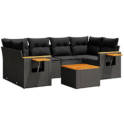 vidaXL Salon de jardin 7 pcs avec coussins noir résine tressée