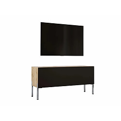 3XELIVING Meuble TV en couleur Chêne wotan / Noir mat avec pieds droits en chrome, D: l : 100 cm, H : 52 cm, P : 32 cm