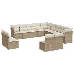 vidaXL Salon de jardin avec coussins 13 pcs beige résine tressée