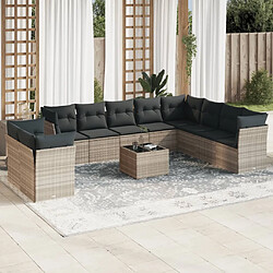 vidaXL Salon de jardin 11 pcs avec coussins gris clair résine tressée