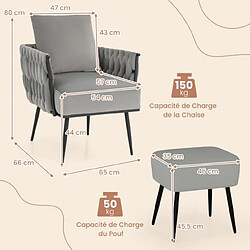 Acheter Helloshop26 Ensemble chaise d'appoint et ottoman moderne en velours hollandais chaise de loisirs dossier et accoudoirs tissés avec repose-pieds gris 20_0005298