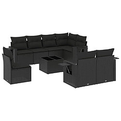 Maison Chic Ensemble Tables et chaises d'extérieur 9 pcs avec coussins,Salon de jardin noir résine tressée -GKD778244