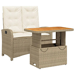 Maison Chic Ensemble à manger d'extérieur 2 pcs avec coussins,Salon de jardin,Mobilier de jardin beige poly rotin -GKD744977