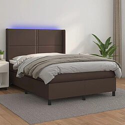 vidaXL Sommier à lattes de lit matelas LED Marron 140x190cm Similicuir 