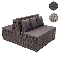 Mendler 2x canapé en polyrotin, 2 places HWC-G16, banc, fauteuil, gastronomie, 120 cm ~ gris, coussin gris foncé