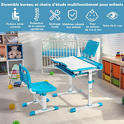 Helloshop26 Ensemble bureau et chaise pour enfants avec éclairage led plateau incliné et tiroir coulissant réglable en hauteur bleu 20_0009779