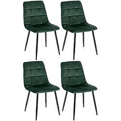 Decoshop26 Lot de 4 chaises de salle à manger coutures décoratives carrées en tissu velours vert et pieds en métal noir 10_0001777