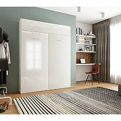 Avis Inside 75 Armoire lit escamotable DYNAMO structure blanc mat façade blanc brillant 160*200 cm