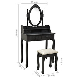 vidaXL Ensemble de coiffeuse avec tabouret Noir 75x69x140 cm Paulownia pas cher