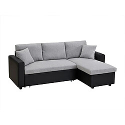 Vente-Unique Canapé d'angle convertible et réversible en tissu gris clair et noir GAZUR II 