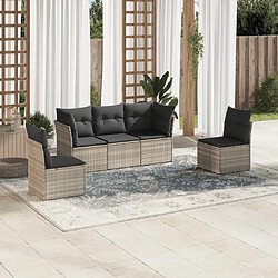 vidaXL Salon de jardin 5 pcs avec coussins gris clair résine tressée 