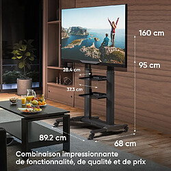 ONKRON Support TV Roulettes pour 40 - 80 Pouces TV & Ecran, Pied TV sur Roulette Poids jusqu'à 55 kg, Meuble TV Roulette VESA 200x200 - VESA 700x400/Chariot TV Mobile Hauteur Réglable TS2771-B Noir