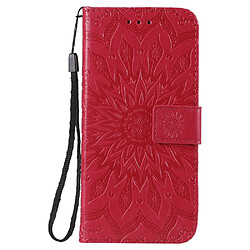 Etui en PU tournesol magnétique avec support rouge pour votre Huawei Honor 10 Lite/P Smart (2019)