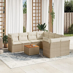 vidaXL Salon de jardin avec coussins 9 pcs beige résine tressée