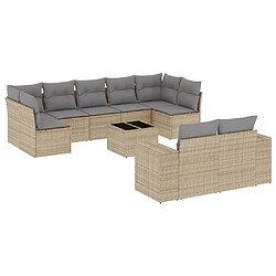 vidaXL Salon de jardin avec coussins 10 pcs beige résine tressée