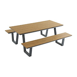 Vente-Unique Salle à manger de jardin en aluminium et polywood : table L.200 cm + 2 bancs - Anthracite et naturel clair - VLASTI de MYLIA