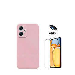 Kit de film en verre trempé de la couverture 5D + couvercle de silicone liquide + SuppOrt Magnétique Phonecare pour Xiaomi Redmi 13C 5G - rose