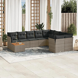 Maison Chic Salon de jardin avec coussins 10 pcs, Ensemble Tables et chaises de jardin, gris résine tressée -GKD831835