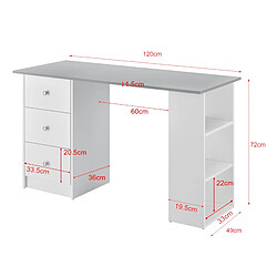 Helloshop26 Bureau table de bureau poste de travail informatique avec 3 tiroirs bois mélaminé 120 cm blanc et gris 03_0004710