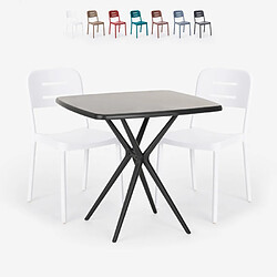 Ahd Amazing Home Design Ensemble 2 Chaises Design Moderne Table Carrée Noire 70x70cm Larum Dark, Couleur: Blanc