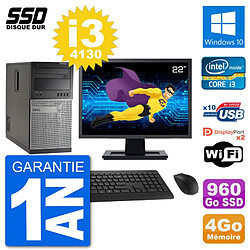 PC Tour Dell 7020 Ecran 22" Intel Core i3-4130 RAM 4Go SSD 960Go Windows 10 Wifi · Occasion 