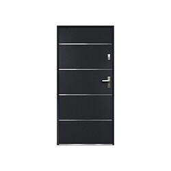 Vente-Unique Porte d'entrée en acier pleine et inox H207 x L100 cm anthracite - poussant gauche - NAXARA