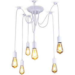 Stoex Plafonnier Vintage Antique E27 Lustre Rétro Suspension Luminaire D'Intérieur Blanc 6 Têtes 