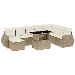 vidaXL Salon de jardin avec coussins 9 pcs beige résine tressée