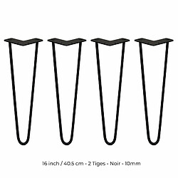 Monstershop 4 Pieds de Table en Épingle à Cheveux - 40,6cm - 2 Tiges - 10mm – Fini Noir