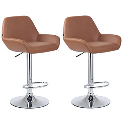 Decoshop26 Lot de 2 tabourets de bar repose-pieds en forme d'arc en métal chromé assise en PVC marron clair 10_0004026