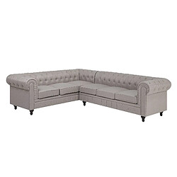 Beliani Canapé angle à droite 6 places en tissu beige CHESTERFIELD