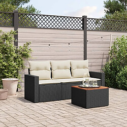 vidaXL Salon de jardin 4 pcs avec coussins noir résine tressée