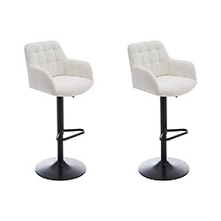 Lot de 2 tabourets de bar en tissu bouclette et métal noir - Hauteur réglable - Blanc - PEGA de Pascal MORABITO