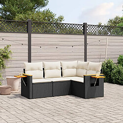 vidaXL Salon de jardin 4 pcs avec coussins noir résine tressée 