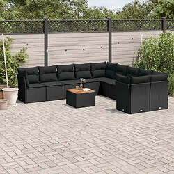 vidaXL Salon de jardin 11 pcs avec coussins noir résine tressée