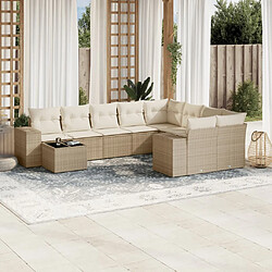 vidaXL Salon de jardin avec coussins 10 pcs beige résine tressée