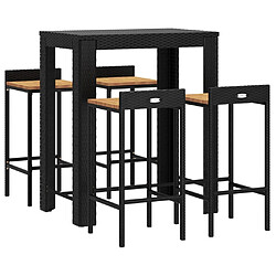 Avis Maison Chic Table de bar et chaises d'extérieur 5 pcs,Ensemble de bar de jardin pour relax noir poly rotin/bois massif acacia -GKD196752