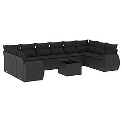 vidaXL Salon de jardin 11 pcs avec coussins noir résine tressée