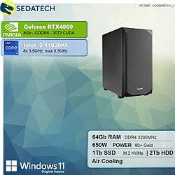 Sedatech PC Professionnel • Intel i9-11900KF • RTX4060 • 64Go RAM • 1To SSD M.2 • 2To HDD • Windows 11