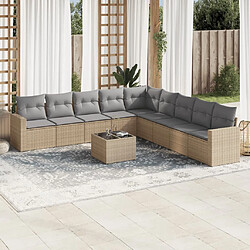 vidaXL Salon de jardin avec coussins 10 pcs beige résine tressée