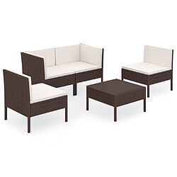 Maison Chic Salon de jardin 5 pcs + coussins - Mobilier/Meubles de jardin - Table et chaises d'extérieur Résine tressée Marron -MN55952