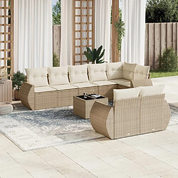 vidaXL Salon de jardin avec coussins 9 pcs beige résine tressée 