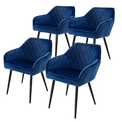 ML-Design Lot de 4 chaises salle à manger en velours bleu foncé rembourrée pieds en acier ML-Design Lot de 4 Chaises de Salle à Manger avec Accoudoirs et Dossier, Bleu Foncé, Revêtement en Velours, Pieds en Métal Noir, Chaise de Cuisine pour Table à Manger, Protections de Sol Inclus