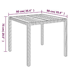 vidaXL Table de jardin dessus en bois Gris 90x90x75 cm Résine tressée pas cher