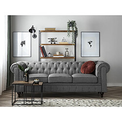 Beliani Canapé 3 places en tissu gris clair CHESTERFIELD BIG